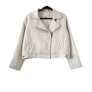 NWOT A New Day Cream and Metallic Gold Cropped Moto Jacket Women's Size XXL